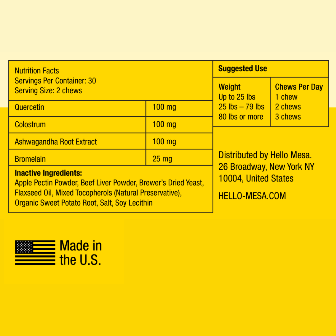 quercetin dog chews nutrition facts